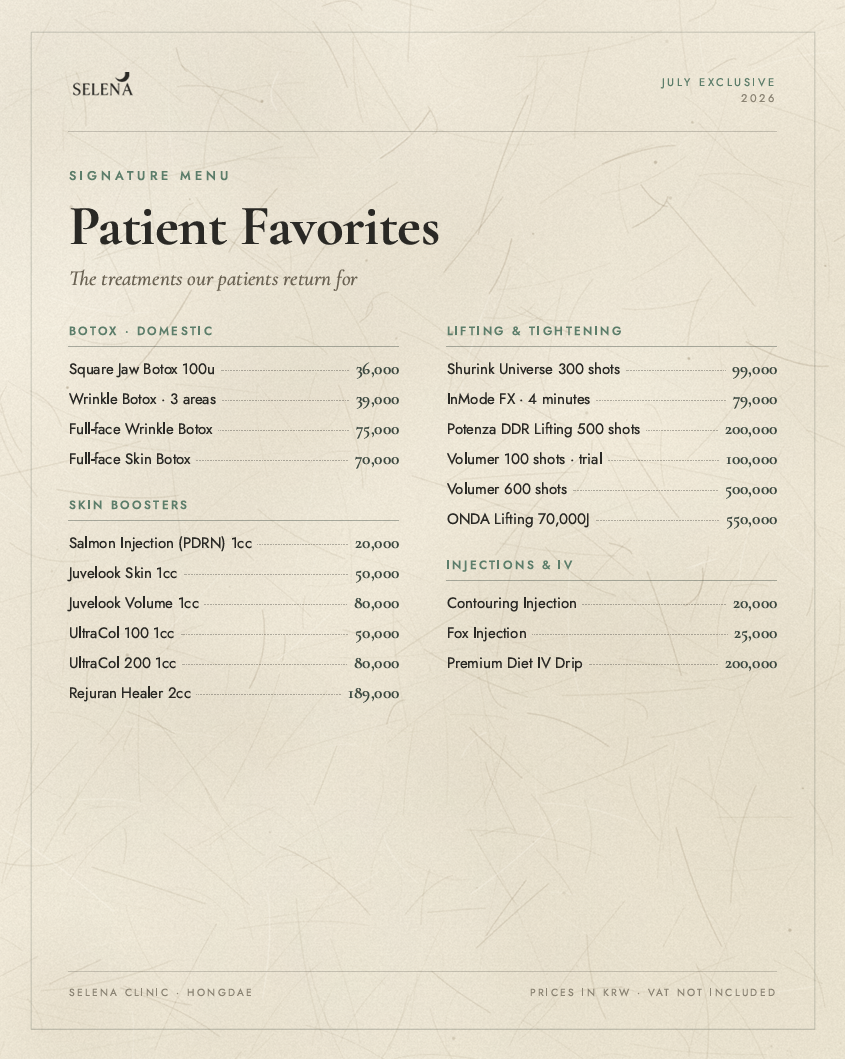 SIGNATURE MENU Patient Favorites The treatments our patients return for